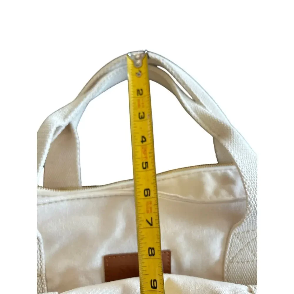 Personalized Canvas Tote Bag Cream Leather Trim Zip Top Monogram Smith